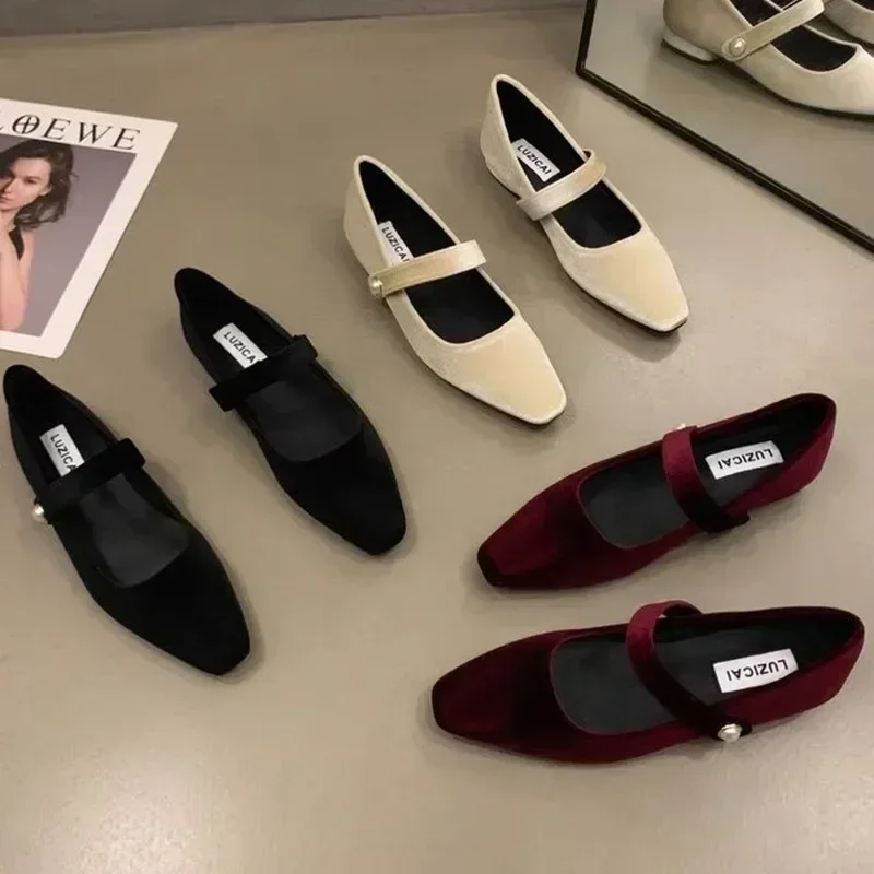 

New Fashion Suede Flats Loafers Women Marie Janes Spring Shoes Square Toe Ballet Dance Shoes Fashion Luxury Dress Zapatos Mujer