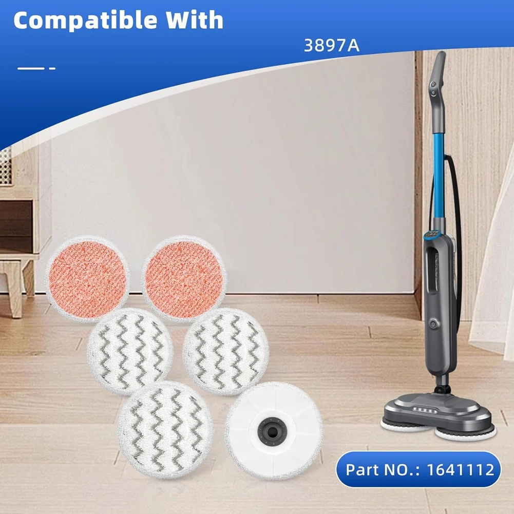 A94E-6 แพ็ค 3897A Mop Pads สําหรับ Bissell Spinwave Smartsteam สูญญากาศ 3897A, 4 แผ่นขัดผิว + 2 แผ่นขัดหนัก, ชิ้นส่วน 1641112