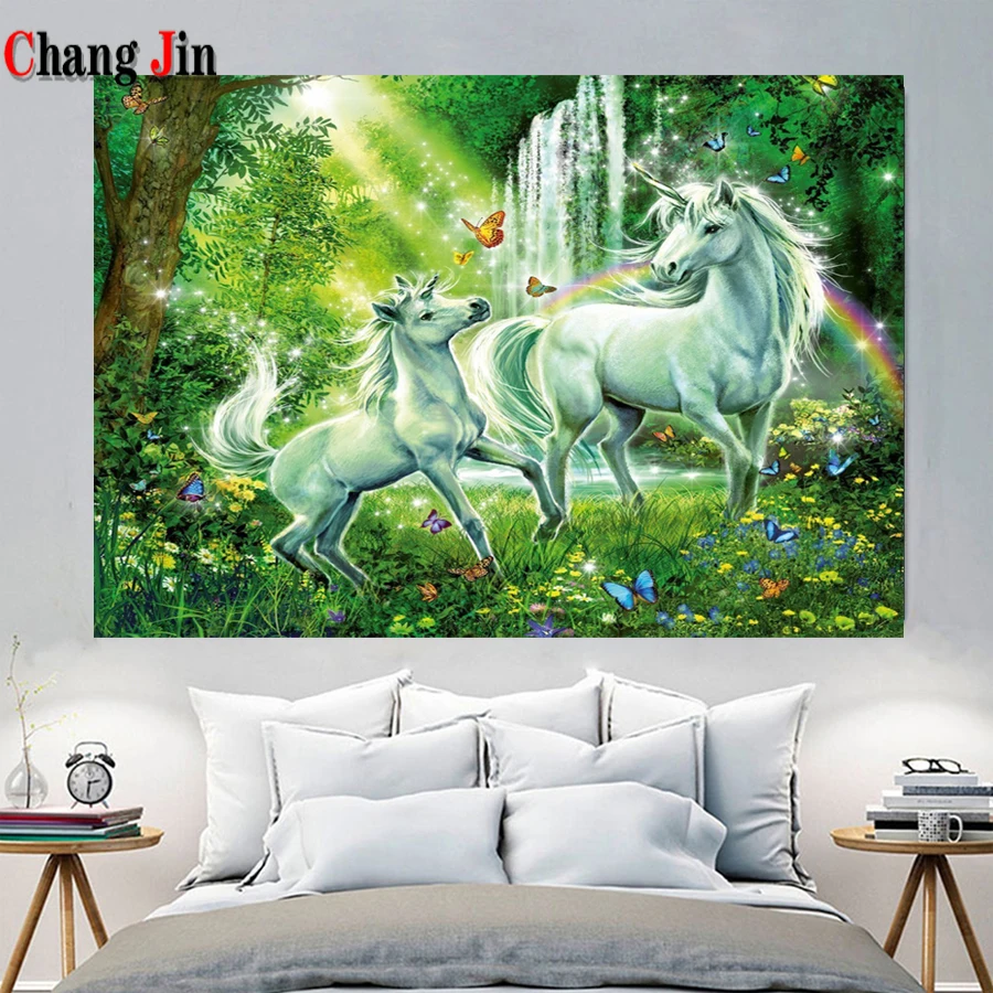 5D DIY Diamond Embroidery Unicorn Forest landscape Rhinestone Pictures Mosaic Cross Stitch Diamond Painting Home Decor