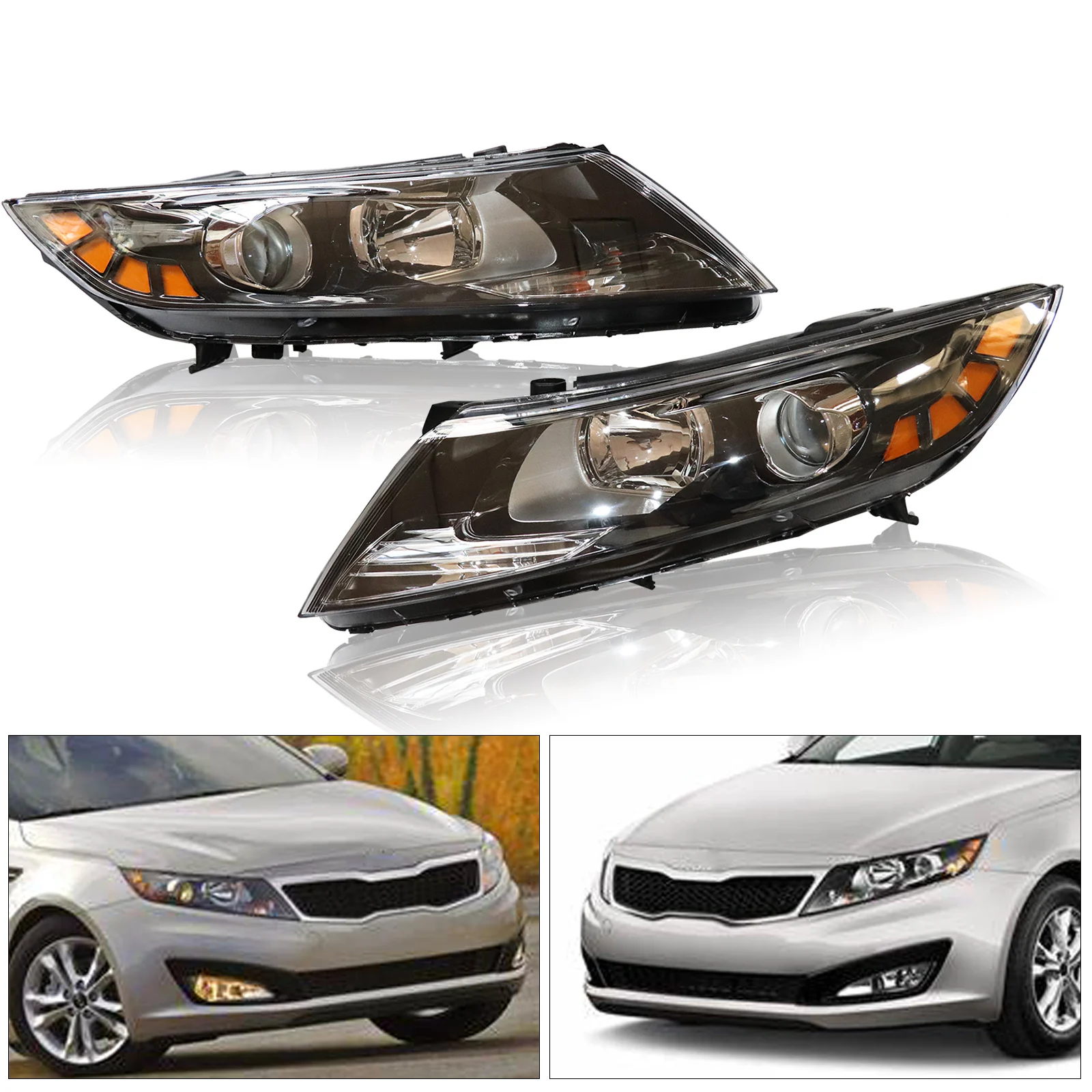 Halogen Headlight Headlamp For 2011 2012 2013 Kia Optima Left / Right Side Chrome Housing Clear Lens