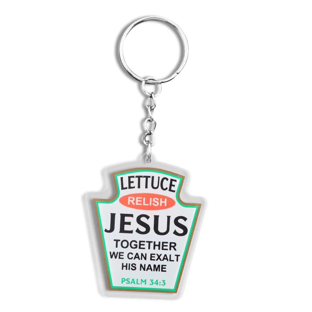 Llavero acrílico de lechuga, relese de Jesús juntos, llavero de Humor cristiano, cita de la Biblia, colgante inspirador, regalo divertido decorativo