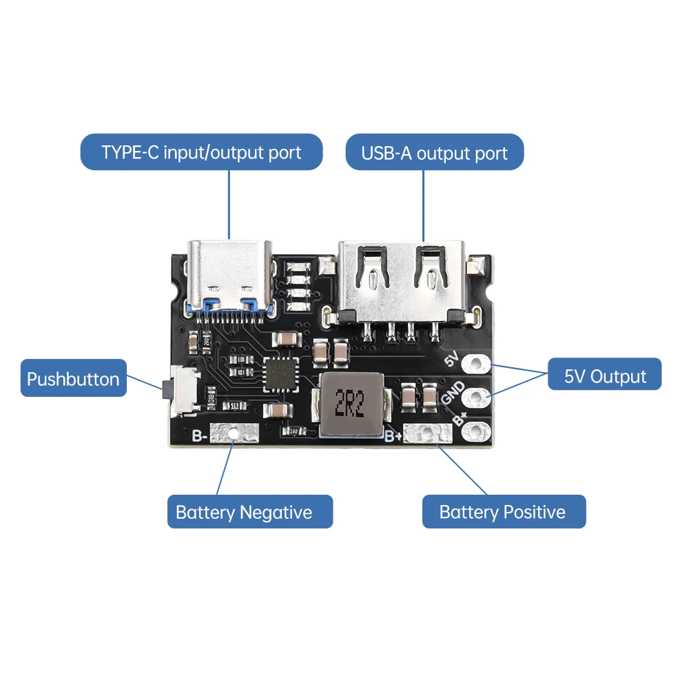 TYP C + USB 5V 2.4A Lade- und Entlademodul Einzel-Lithium-Batterie-Ladeplatine 5V unterstützt Laden und Entladen – Detail 7