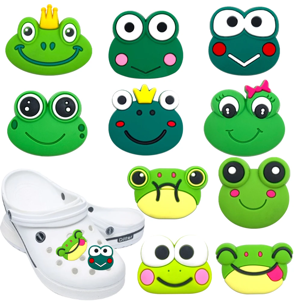 Hot sales 1-100Pcs Funny Frog Cartoon PVC shoe Charms Accessories DIY Detachable Waterproof Accessories party Gifts