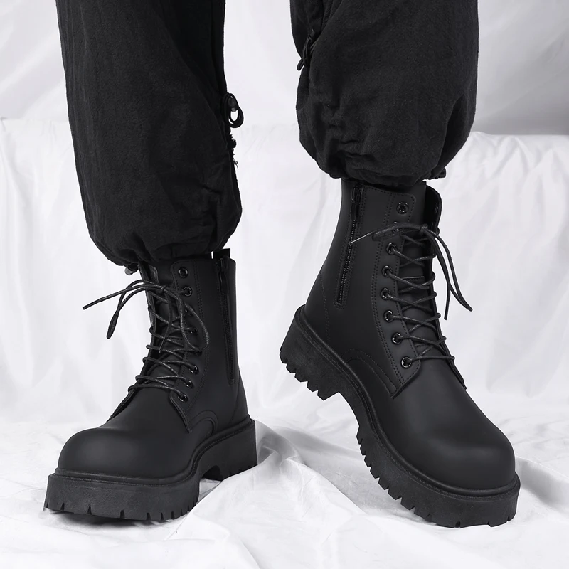 Cowhide casual all-in-one thick sole raising board shoes men\'s trend fashion leather comfortable breathable high top
