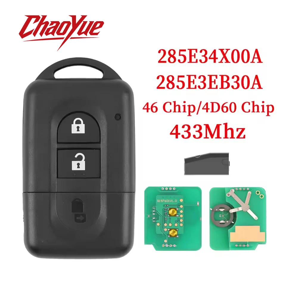 

CC 285E3-4X00A/EB30A/AX605/BC00A ID46/4D60 Chip 433MHz Car Remote Key For Nissan Xtrail Qashqai Note Pathfinder Micra NV200 K12E