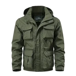 Men Outdoors Hooded Multiple Pockets Hiking Jackets New Spring Autumn Male Traveling Windproof Waterproof Jackets Quality Coats