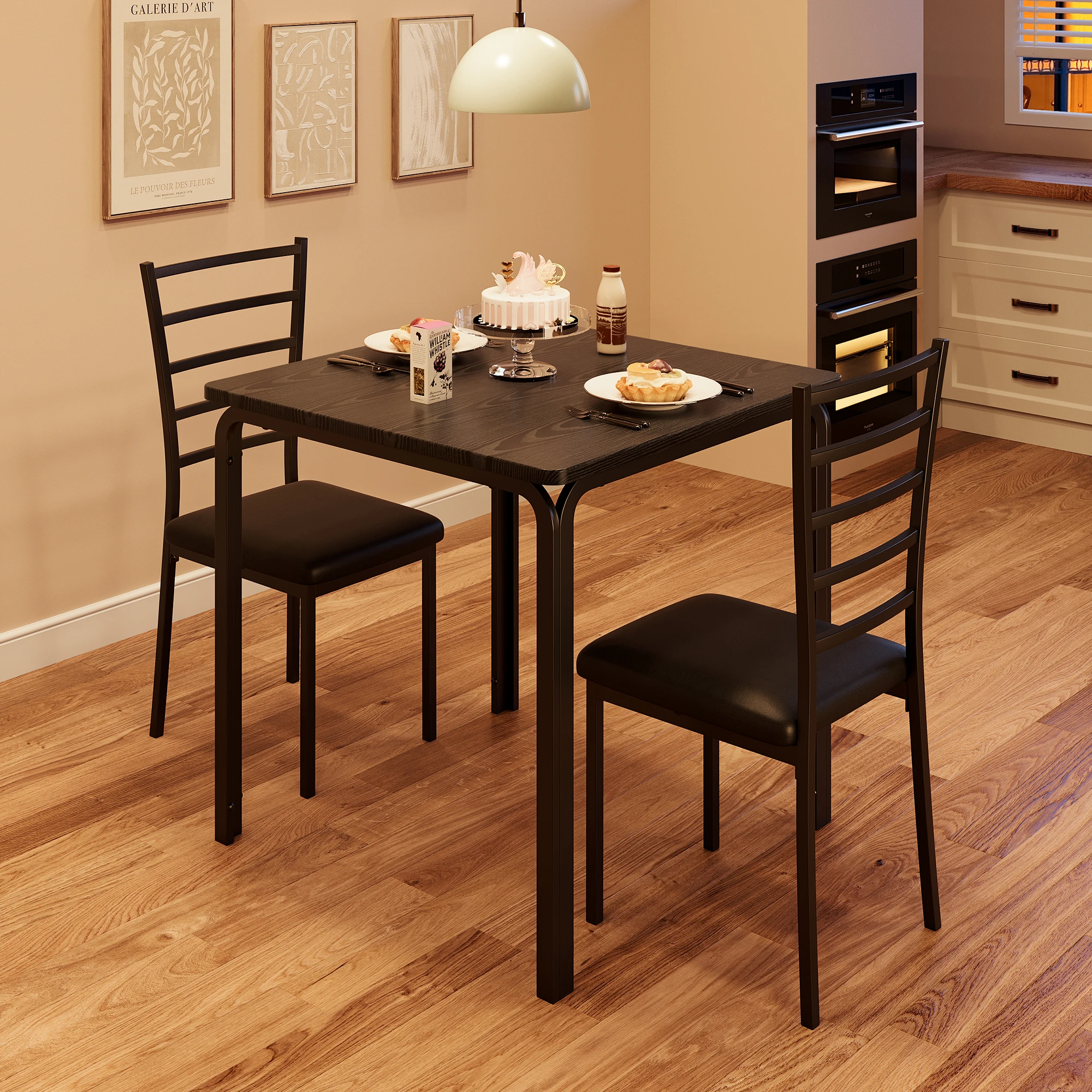 3-teiliges kleines Esstisch-Set, Küchentisch und 2 gepolsterte Stühle, Tischset, Wohnmöbel für Frühstück, Ecke, Esszimmer – Detail 10