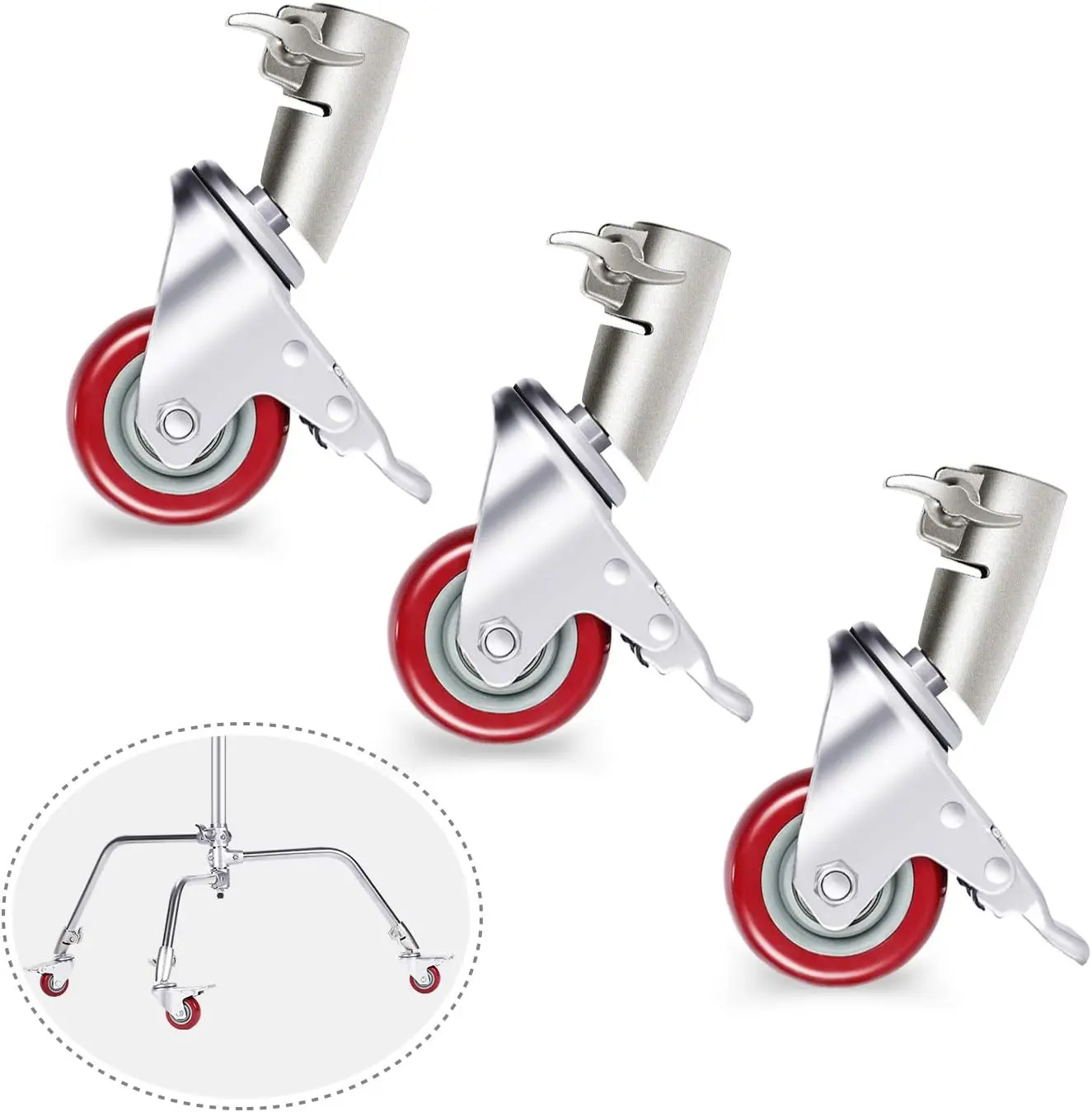 

Professional Swivel Caster Wheels Set, 75mm Diameter, Durable Metal with Rubber Base for Studio Photography Stands