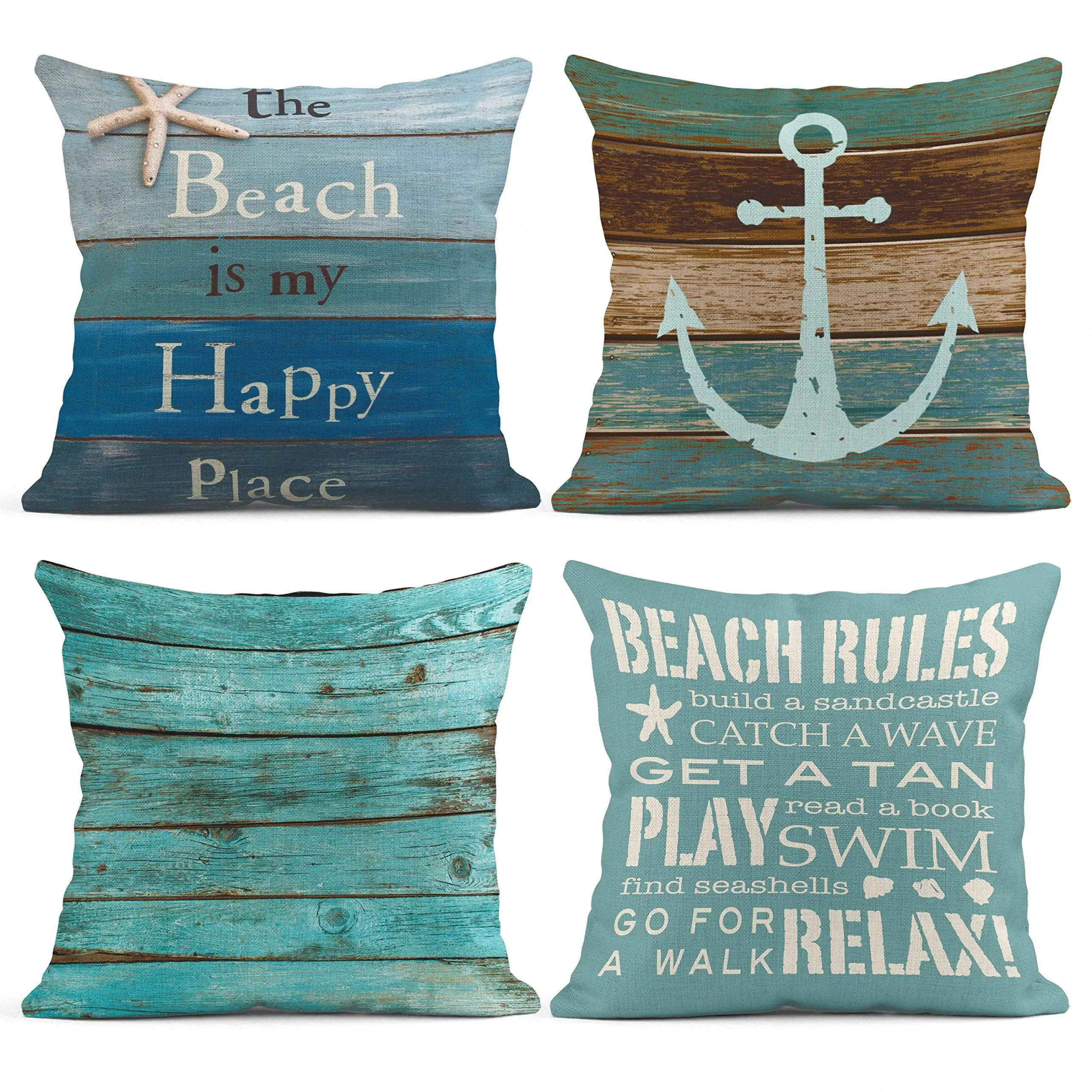 Wood grain marine anchor cyan linen pillowcase sofa cushion cover home decoration can be customized for you 40x40 45x45