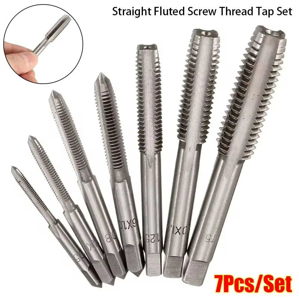 

7Pcs/set Straight Fluted Screw Thread Tap Set Square Shank Right Hand Machine Plug Tap Drill Bits Set M3-M12 Hand Tools