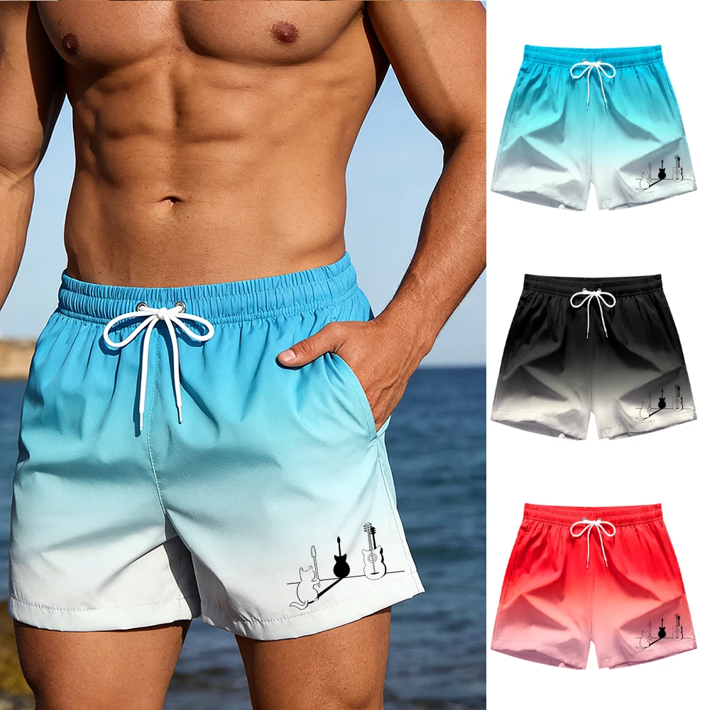 

Men's Creative Print Beach Shorts Summer Fitness Running Vacation Casual Swim Trunks Swimwear With Pockets And Mesh Lining