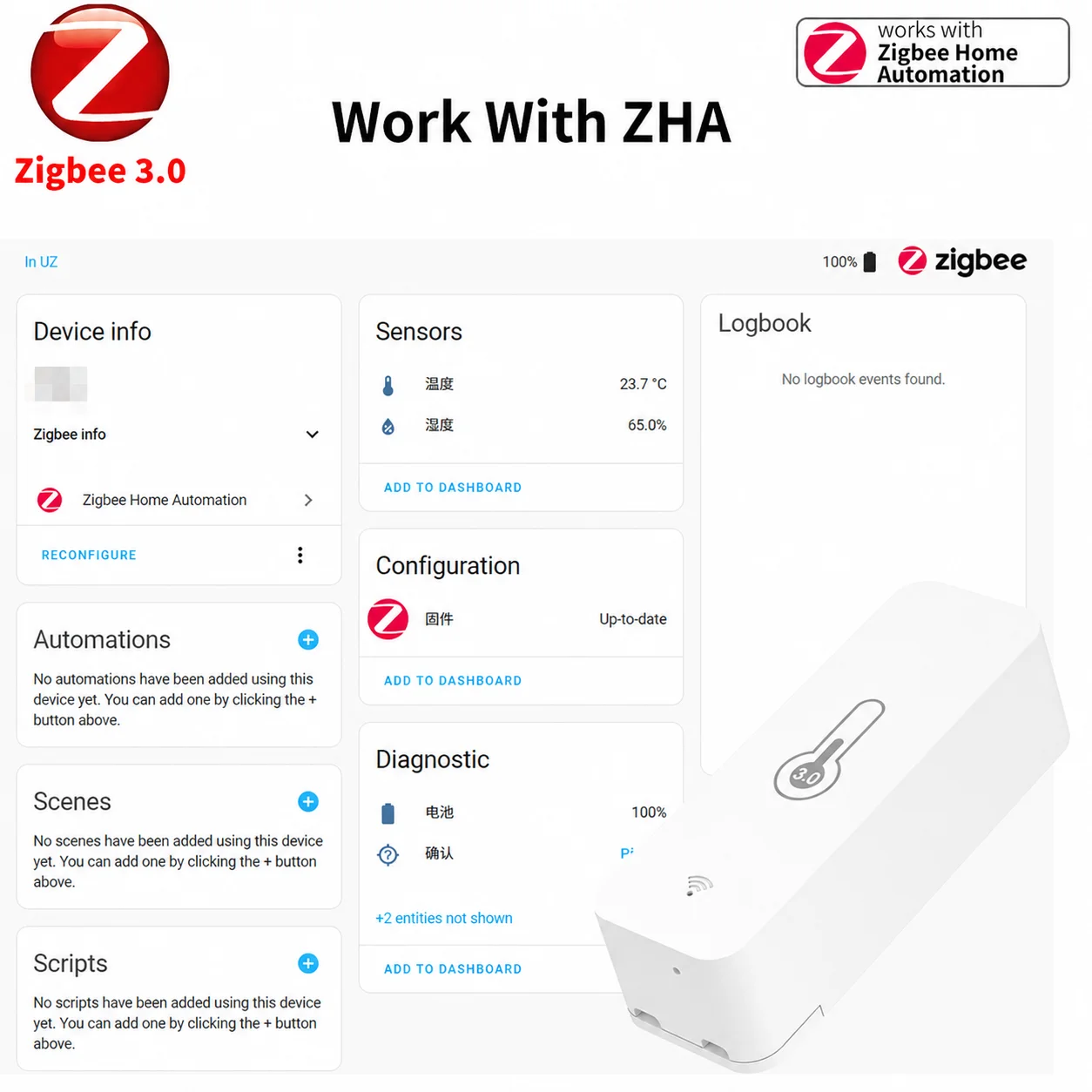 Zigbee 3.0 Smart Temperature & Humidity Sensor Indoor Thermometer Hygrometer Monitor Works with Home Assistant Z2MQTT Yandex ZHA