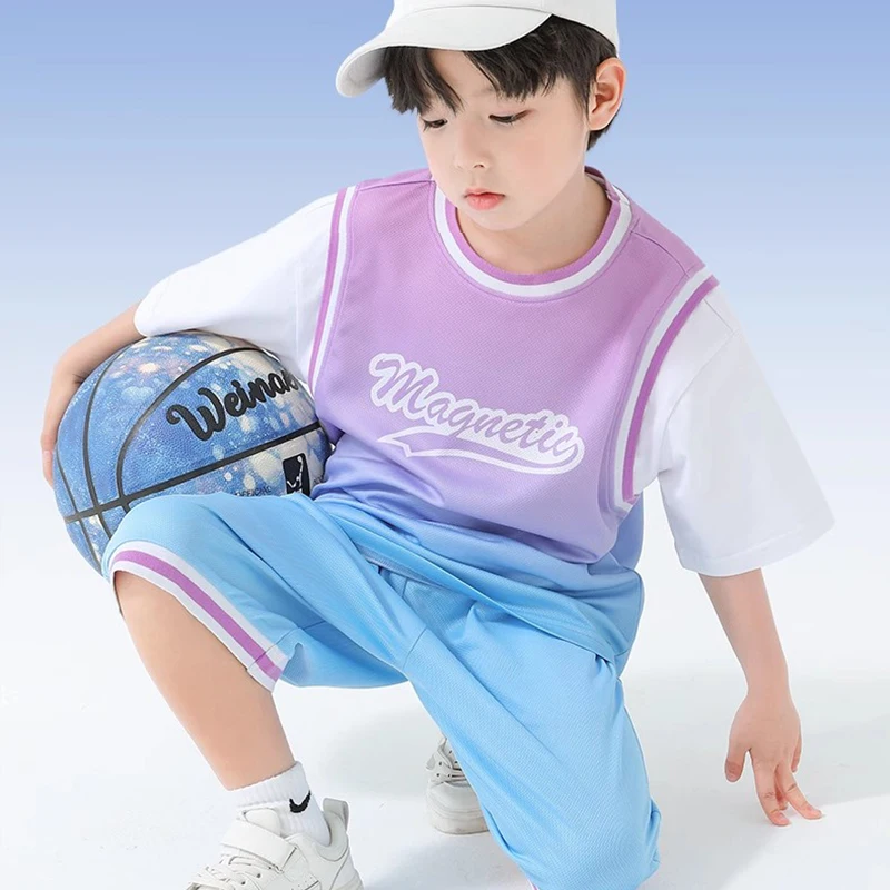 

Boys 2024 new summer kidsren's casual sports tops boys loose fake two-piece suit summer thin breathable two-piece suit trendy