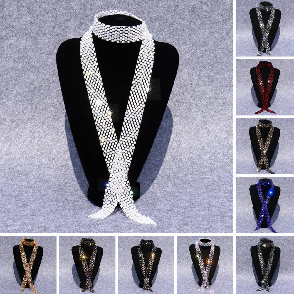 Men Rhinestone Tie Exquisite Adjustable Hollow Out Men Long Necktie Dance Stage Show Performance Club Tie For Party