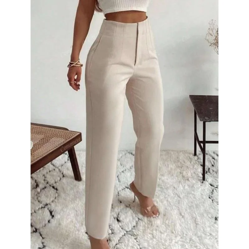 

Women's Slim Fit Pants with Side kets Folded Design Cross-Border Sle Nine-Piece Pants Vintage Sle Ci Walk Suitable