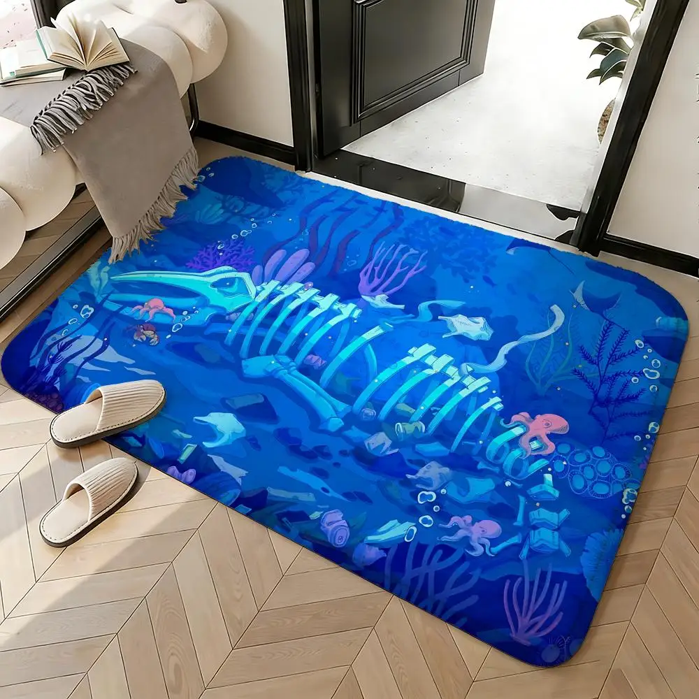 Soft Absorbent Non-Slip Rug Animal Beluga Whale Floor Mat Home Decor Doormat Bedroom Floor Mat Shower Carpet