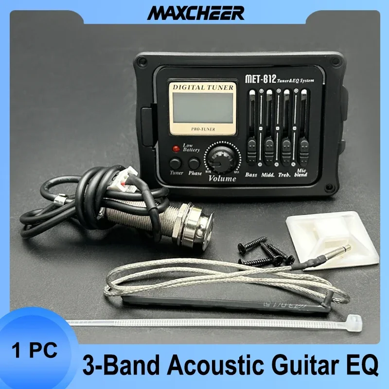 MET-B12 4-Band Acoustic Guitar Pickup with Mic Board Tuner EQ System Wooden Guitar Equalizer Accessories