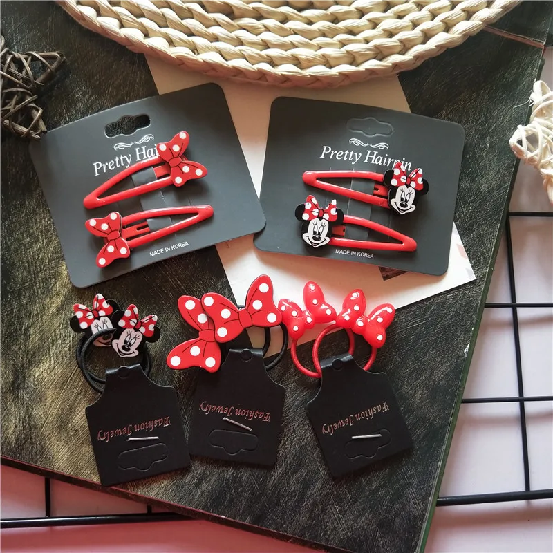 Disney Mickey Mouse Hairpin Children\'s Cute Cartoon Anime Minnie Bow Hair Accessories Girls BB Clip Girls Headdress Kid Gifts