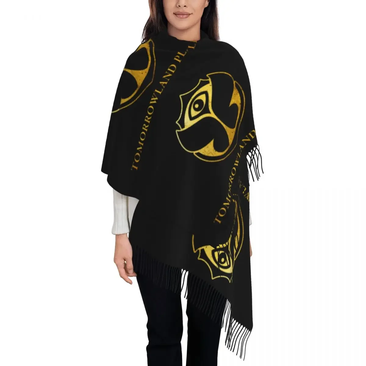 Female Large  Scarves Women Winter Soft Warm Tassel Shawl Wrap Belgian Electronic Dance Music Festival Scarf