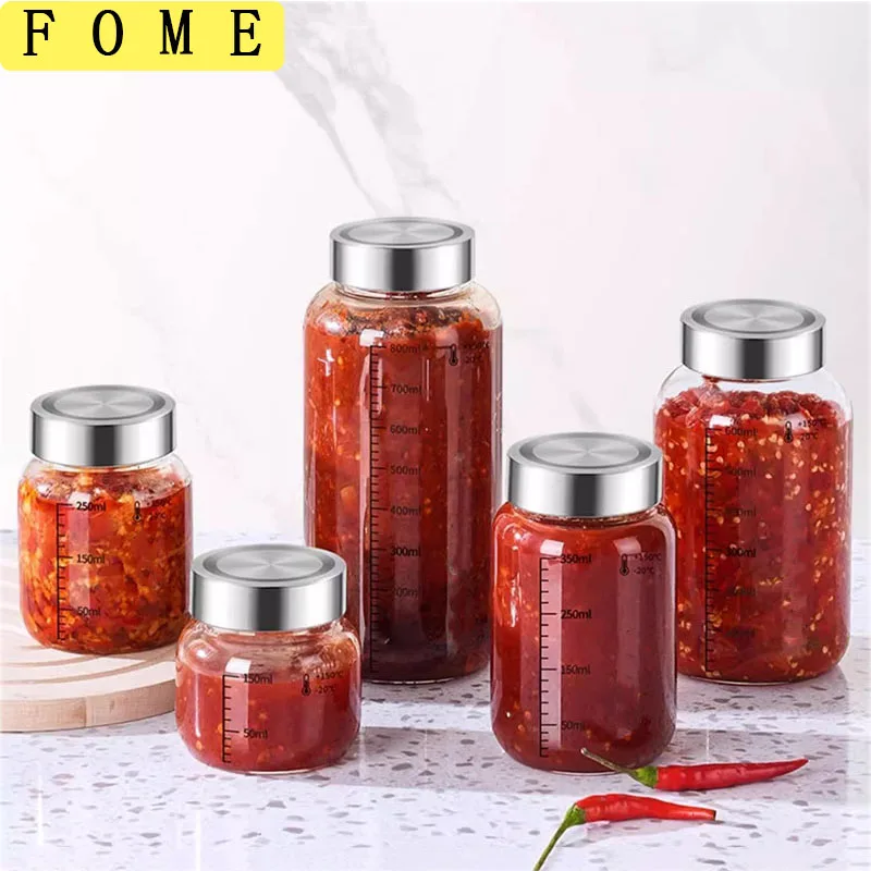 Botella de vidrio sellada de múltiples capacidades con escala, tarro transparente de vino Kimchi, botella de almacenamiento de granos de café a prueba de humedad para cocina