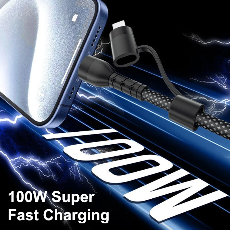 4 en 1 100W USB Type C à Type C câble Lightning câble de données de charge rapide cordon de tissage de tablette