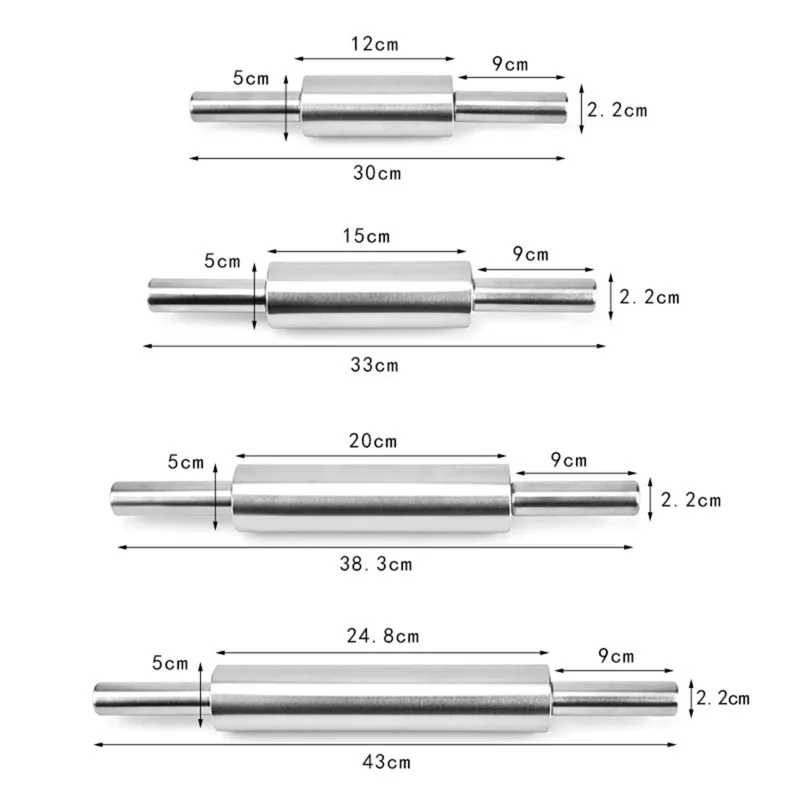 Stainless Steel Rolling Pin Non-stick Pastry Dough Roller Bake Pizza Noodles Dumpling Cookie Pie Making Baking Tools For Kitchen