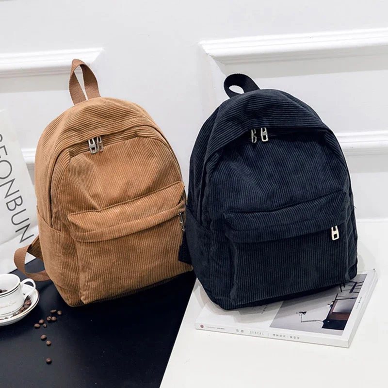 Corduroy Backpack Fashion Women School Backpack Pure Color Shoulder Bag Teenger Girl School Bags Female Mochila Bagpack Pack