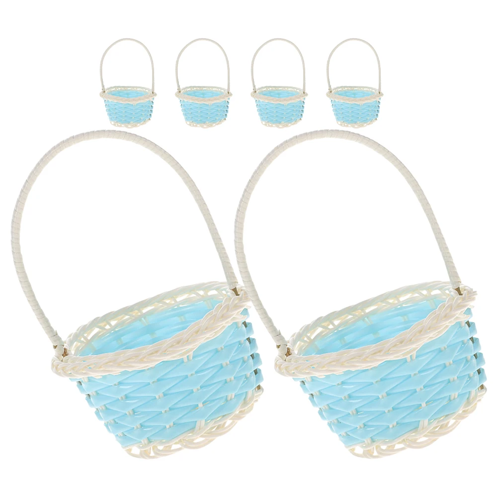 

6pcs Pink Plastic Woven Baskets Small Handle Baby Shower Candy Storage Party Favors Home Decor Lightweight Storage