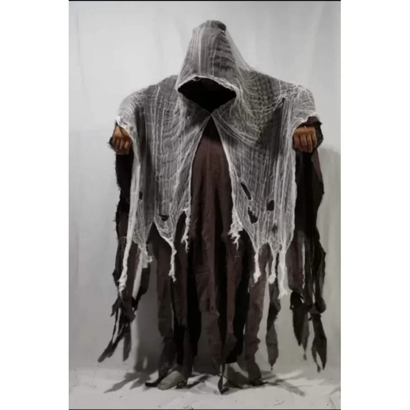 ยุคกลางฮาโลวีน Ghost Dementors คอสเพลย์เครื่องแต่งกาย Gothic สยองขวัญ Zombie Tattered Hooded Capes Day Of The Dead Party Prop MN12