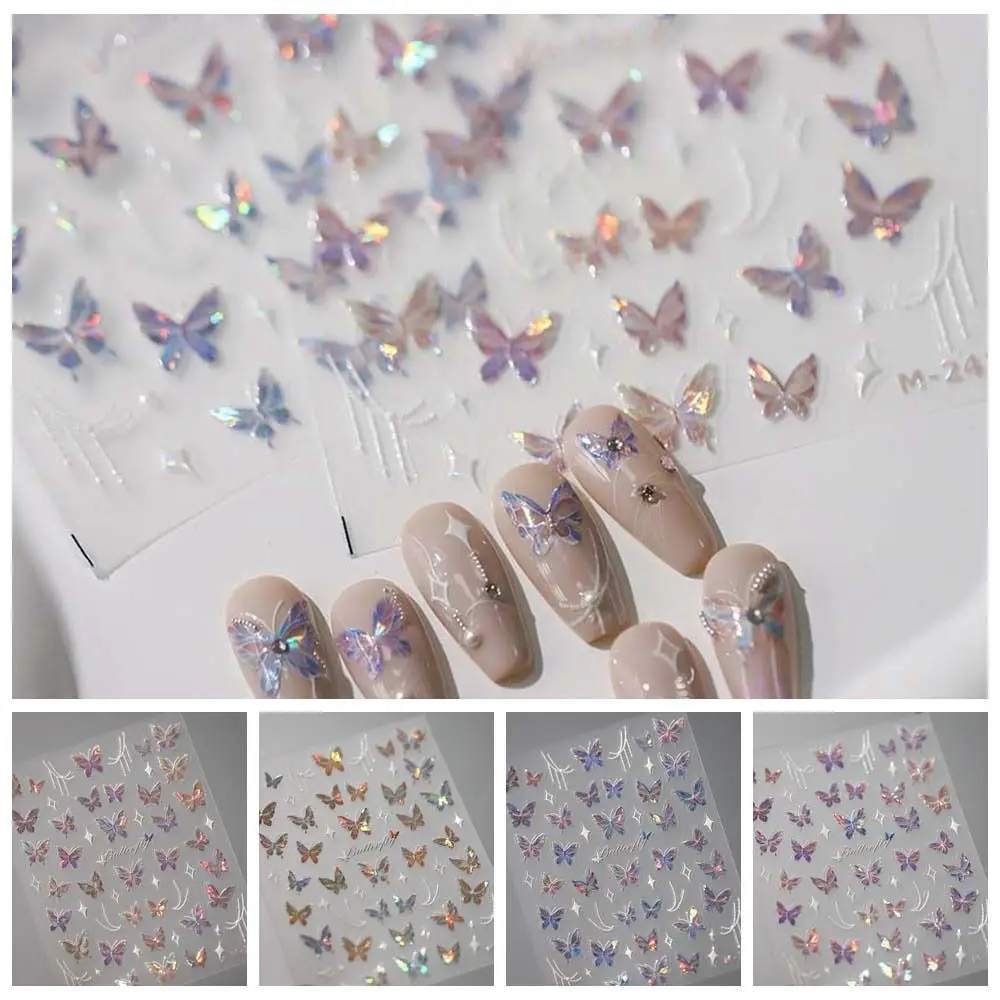 Witte sterren vlinder nagelstickers nagelaccessoires roze paars bronzing vlinder nagelstickers nagelkunstbenodigdheden bronzing