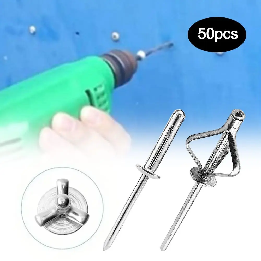 50 pz Durevole 3.2mm 4.0mm 4.8mm Rivetto Cieco Pieghevole Tri-fold Argento Tri Grip Rivetti Testa Rotonda Rivetto In Lega di Alluminio