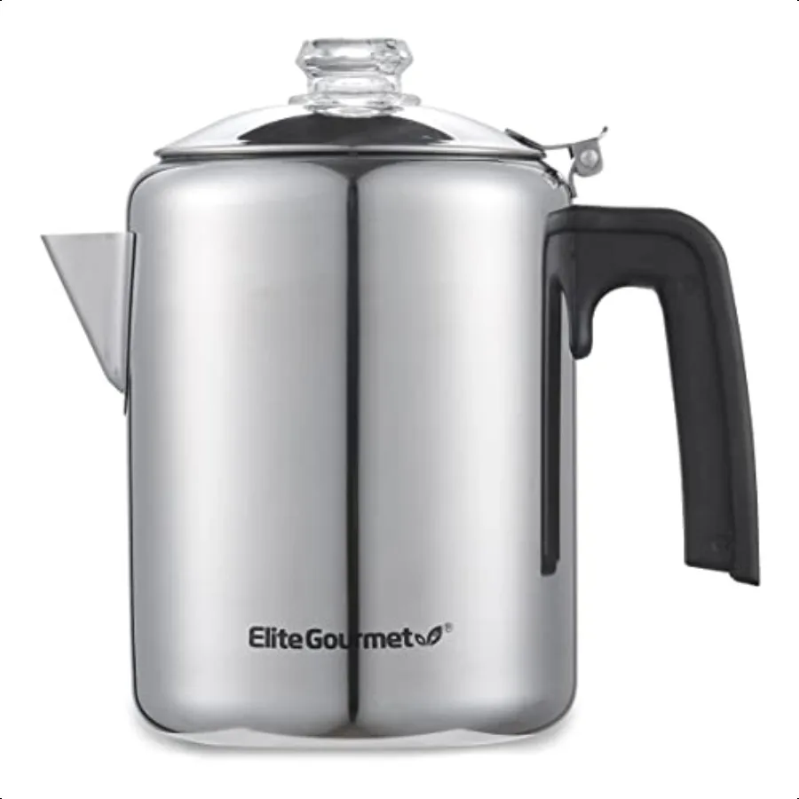 

EC008 Classic Stovetop Coffee Percolator Glass Clear Brew Progr Knob CoolTouch Handle Cordl Serve 8Cup Stainl Steel
