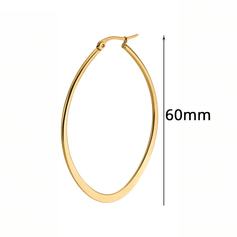 1 Pair Round Circle Flat Hoop Earrings Women Girls Gold Plated Exaggerated 60MM Big Wedding Hoops Ear Stainless Steel Jewelry