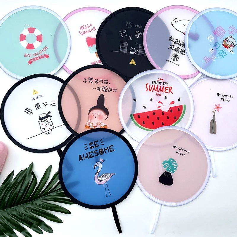 Mini Portable Folding Fan Cloth Flying Disk Fan Round With Pocket Hand Collapsible Fan Cartoon Summer Party Favors Gift