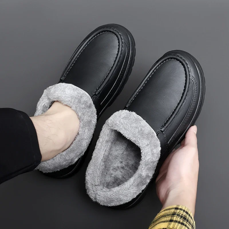 

Middle Aged and Elderly Men's Shoes with Winter Foot Covers Warm Cotton Shoes, Dad's Shoes, Flat Bottom Anti Slip Elderly Shoes