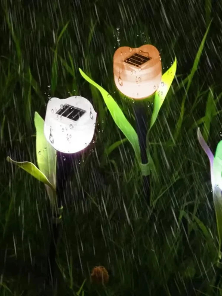 Lampes solaires tulipes imperméables pour l'extérieur, éclairage d'ambiance automatique à l'état du crépuscule, idéal pour un jardin, une cour ou un sentier, 1/2 pièces