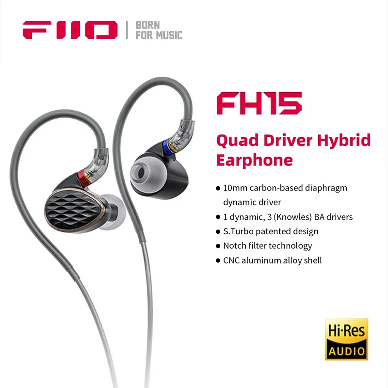 

FiiO FH15 Earphones Quad Driver Hybrid Headphones in-Ear HiFi High Quality Earbuds with 3.5mm/4.4mm MMCX Plug Cable Headset