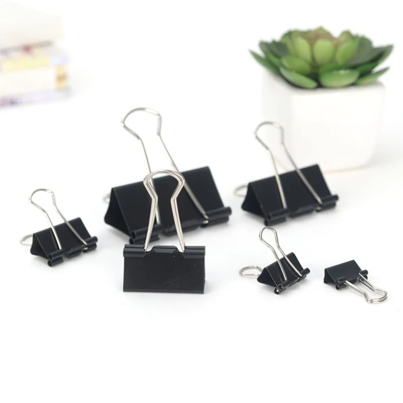 10PCS Metal Paper Clip 19 25 32 41 51mm Foldback Metal Binder Clips Black Grip Clamps Paper Document Office School Stationery