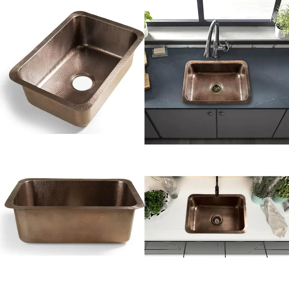 

Pure Copper Milan Style Hand Hammered Single Bowl Kitchen Sink, 21 inches