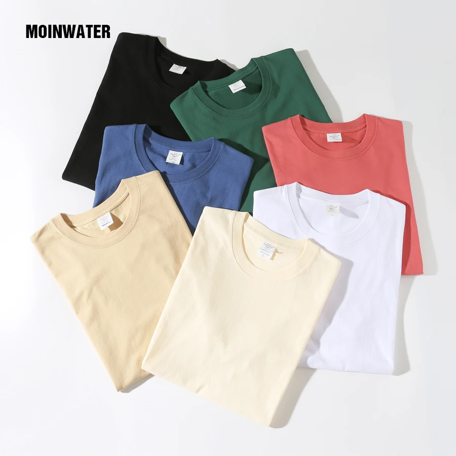 MOINWATER New Men Cotton Casual T shirts Tops Male Nine Color Solid Oversized Black White Basic Short Sleeve Tees MMT2201