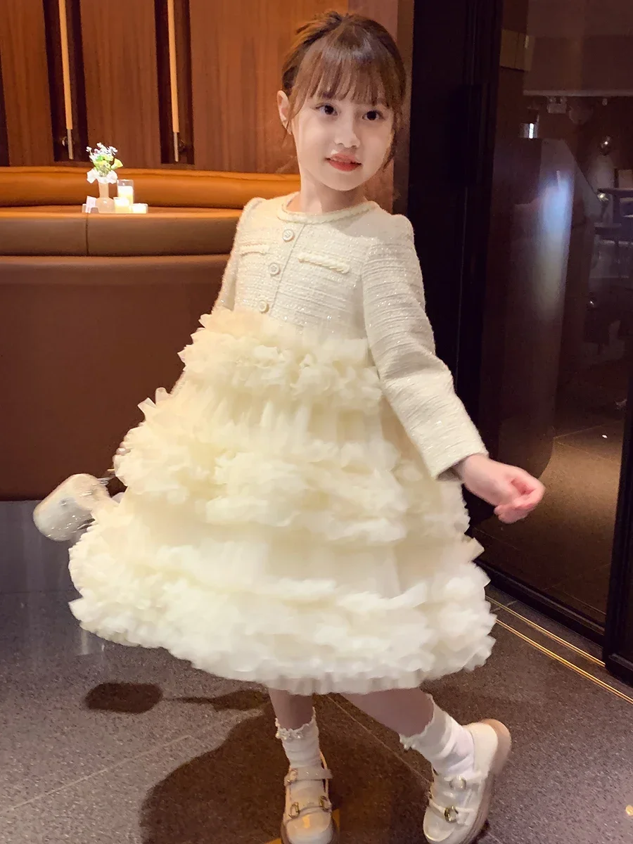 2024 Autumn/Winter New Girls' Dress Children's Fashion Cake Dress Girls' Mesh Princess Dress Casual Dress Girl Clothes