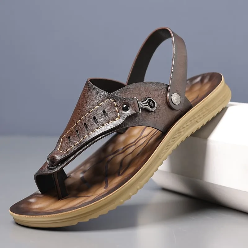 

Summer Soft-soled Anti-slip Beach Shoes for Men 2026 New Designer Slippers Male Solid Color Fashion Casual Leather Sandals Man