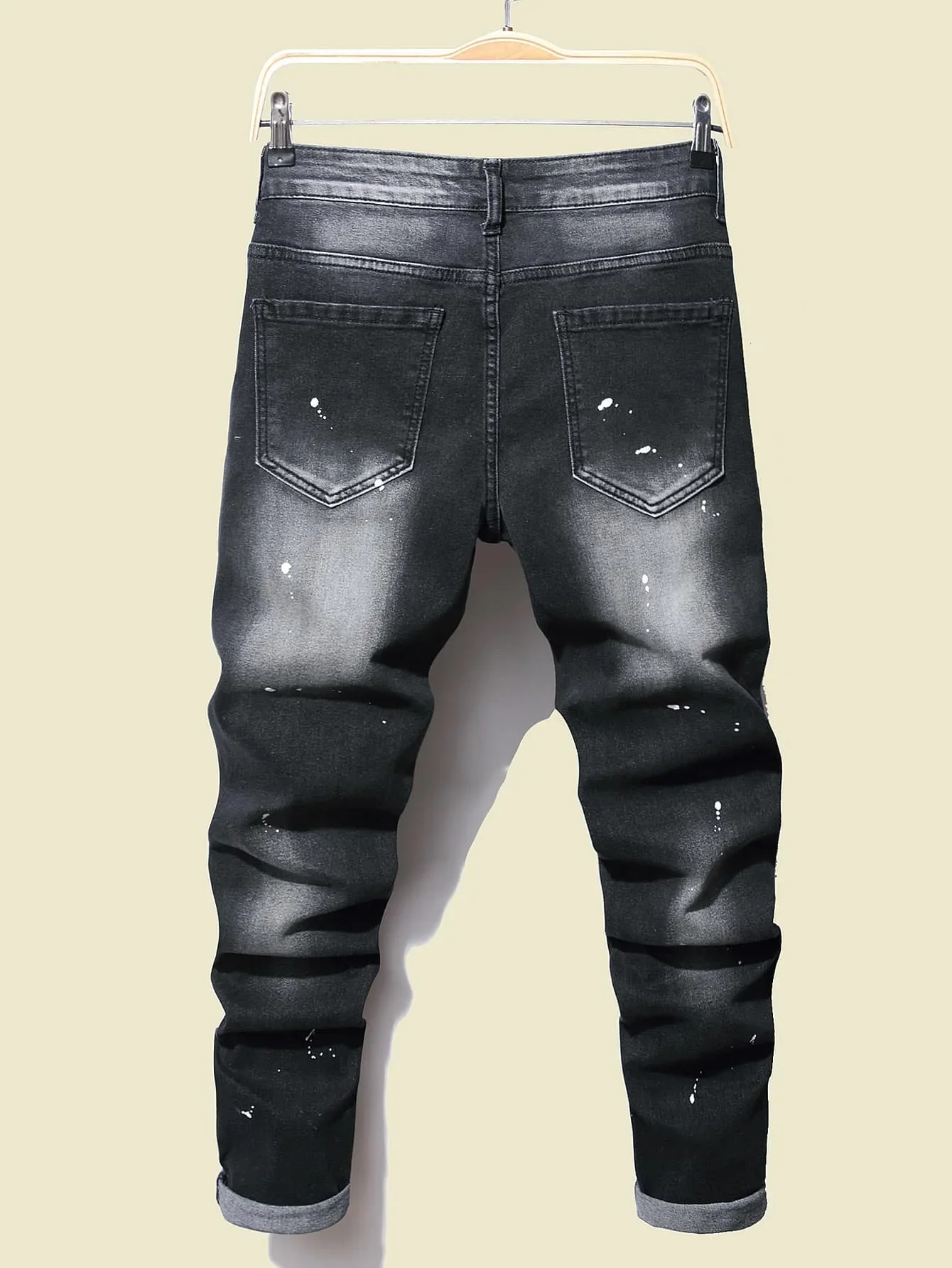 Men Black Skinny Denim Spot Jeans Male Ripped Stretch Fit Jeans Men Slim Trousers Fit Long Jeans Pants Streetwear Casual Jeans