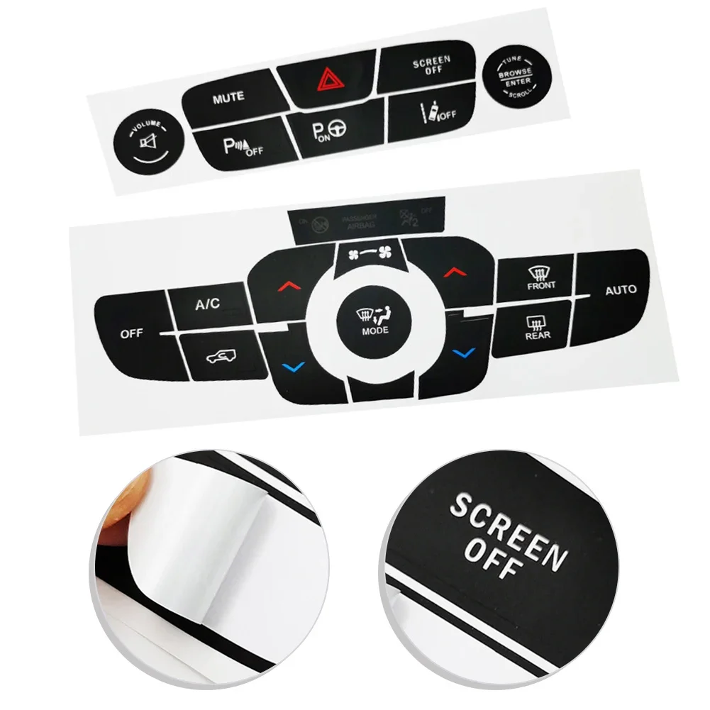 For Jeep Compass 2017-2021 Air Con Reverse Button Vinyl Overlay Sticker Black with White Lettering for Climate Panel