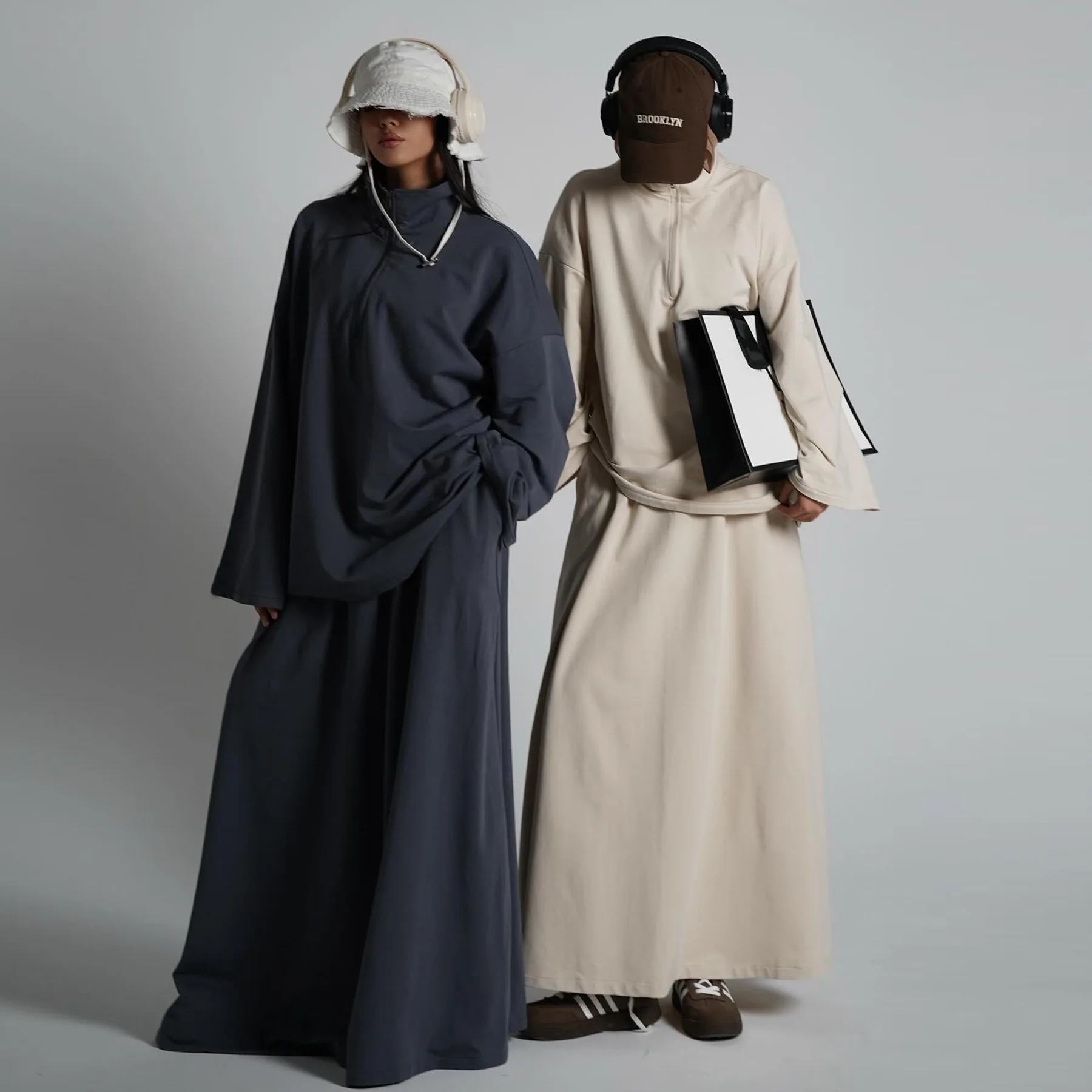 

Two Piece Cotton Muslim Set for Women Elegant Dubai Modest Abaya Dress Islamic Holiday Outfit Ramadan Arabic Top and Skirt Suit