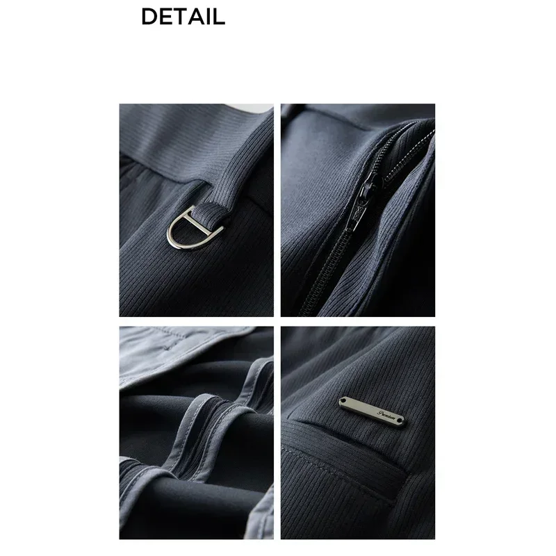 Celana panjang kerja pria, celana panjang kerja longgar warna polos tebal pinggang lurus elastis Musim Semi dan Gugur 2025