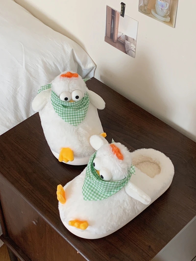 Plush Cute Cartoon Chicken Cotton Slippers For Women's 2023 Winter New Internet Celebrity Home Shoes Household Slipper