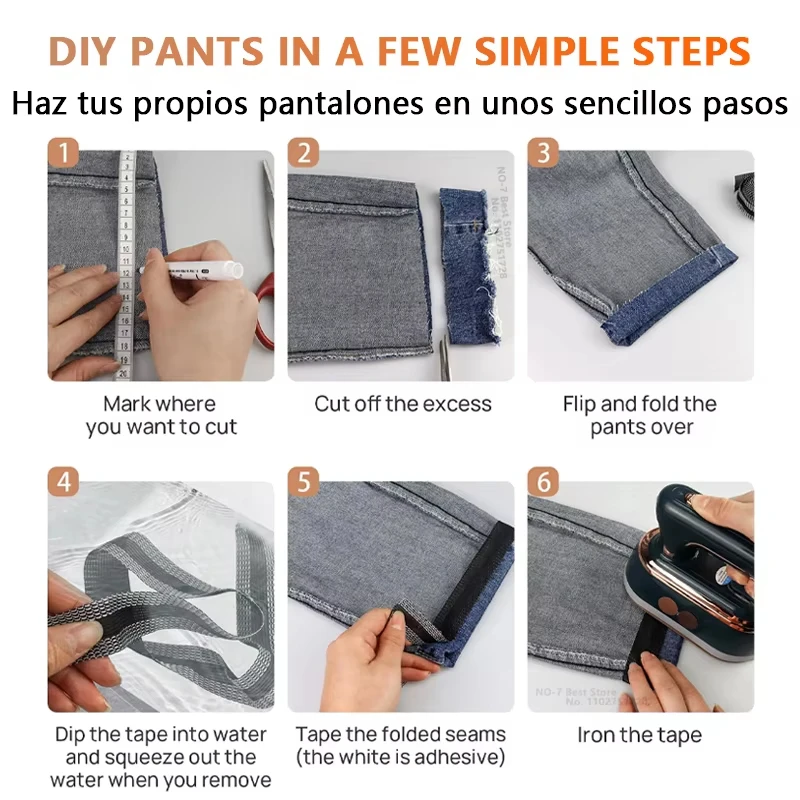 Self Adhesive Pants Hem Tape No Sew Iron on Trouser Edge Hemming Strip DIY Fabric Adhesive Tape for Quick Fix Jean Clothing image 5