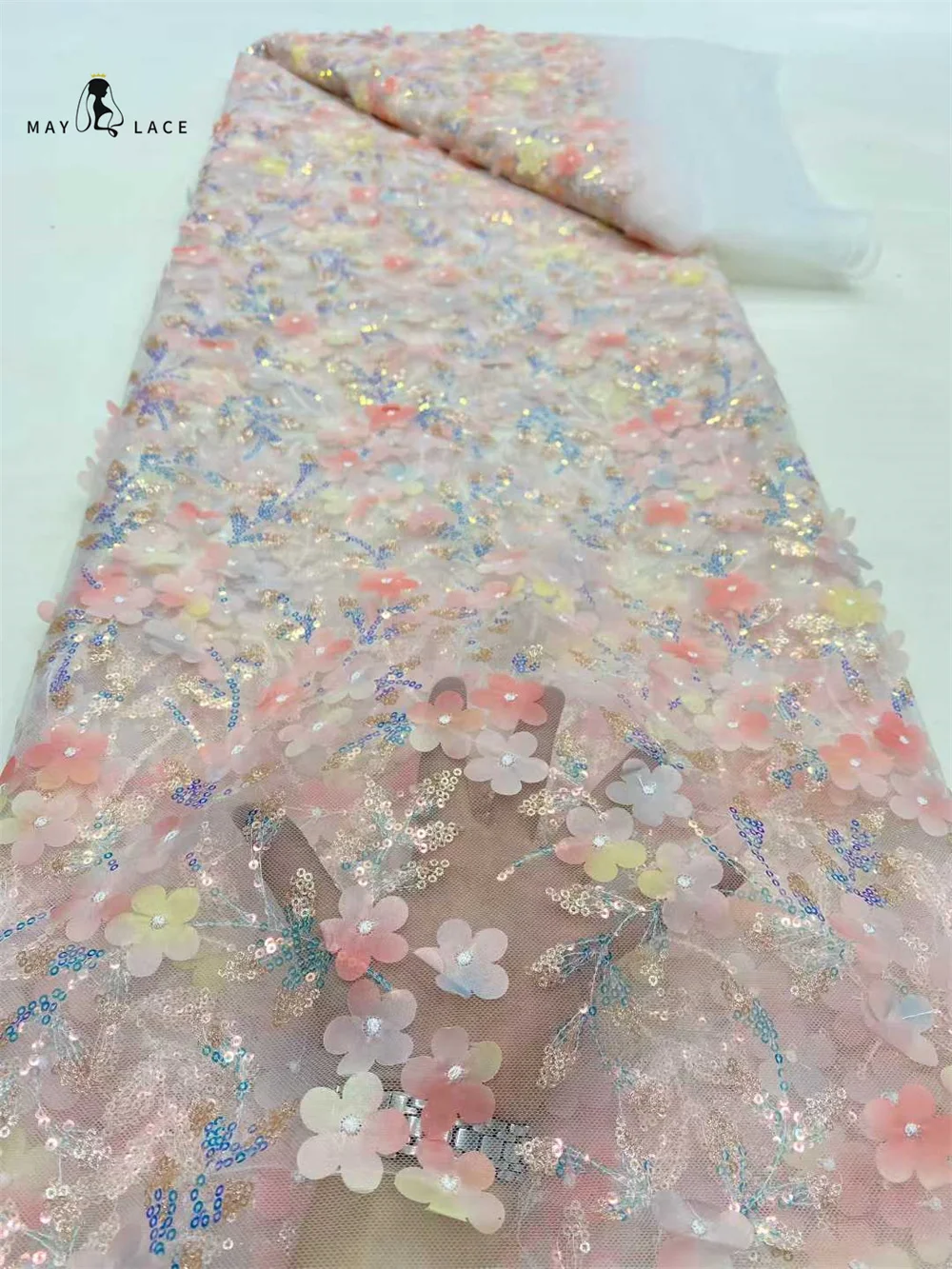 2025 Sequin-Embellished Mesh Net Fabric Sequins Design Lace African Hot Sale for Exquisite Wedding Party Dresses or Home Dector