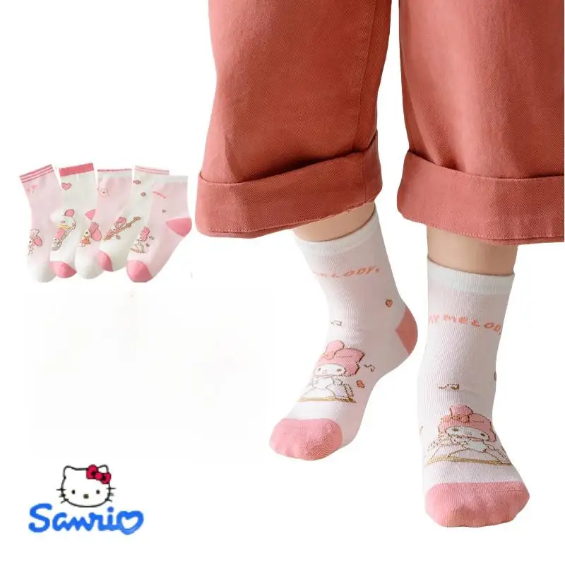 New Sanrio Kulomi Girl Cute Cartoon Anime Mid Tube Cotton Socks Autumn/winter Edition Breathable Sweating Childrens Cotton Socks